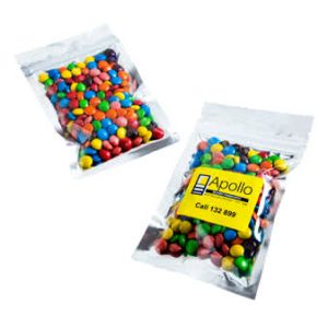 Silver Zip Lock Bag with Mini M&Ms 50g