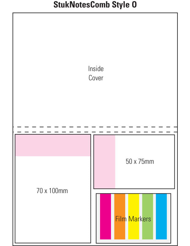 A combination pad featuring a laminated multicolour cover, with sections for notes and film markers in various colours. Combination O Laminated 4 Colour Cover 1 Col Pad - Image 1