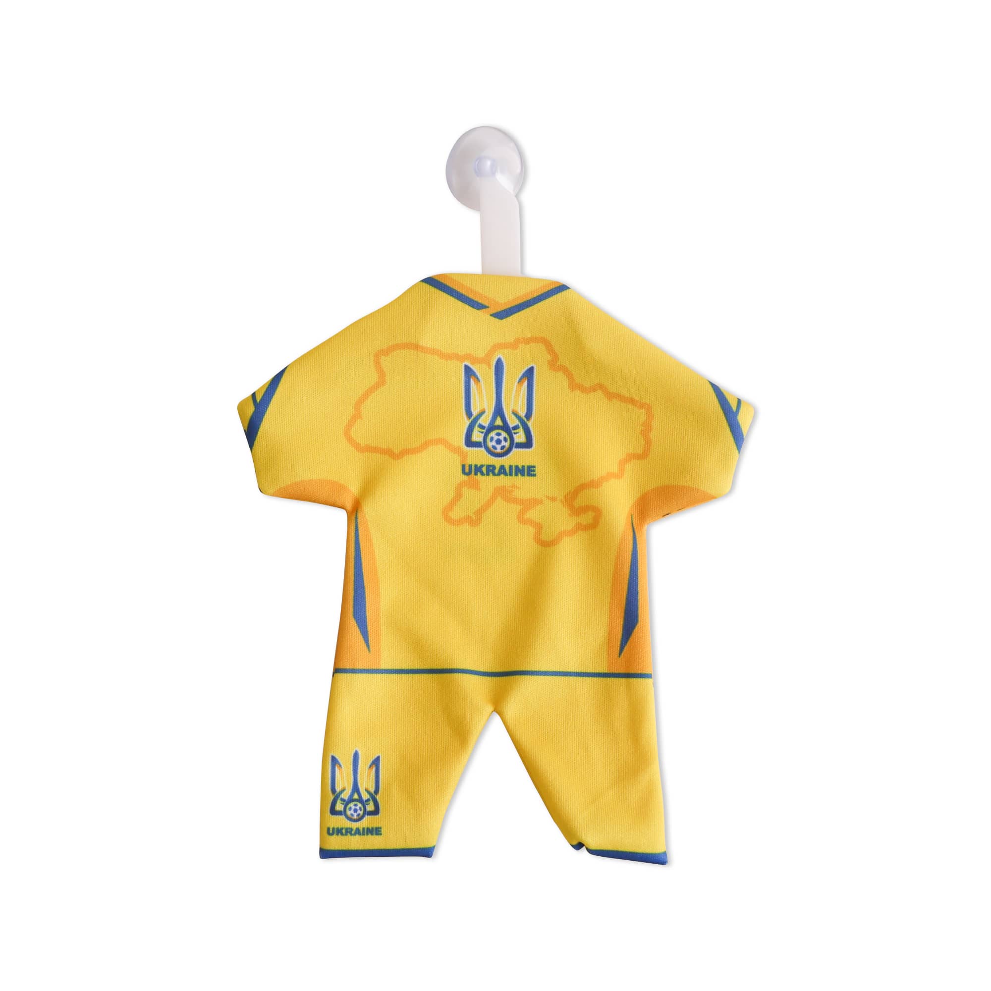 A yellow custom mini jersey with blue accents and a logo, featuring a map outline of Ukraine. Custom Mini Jersey - Image 1