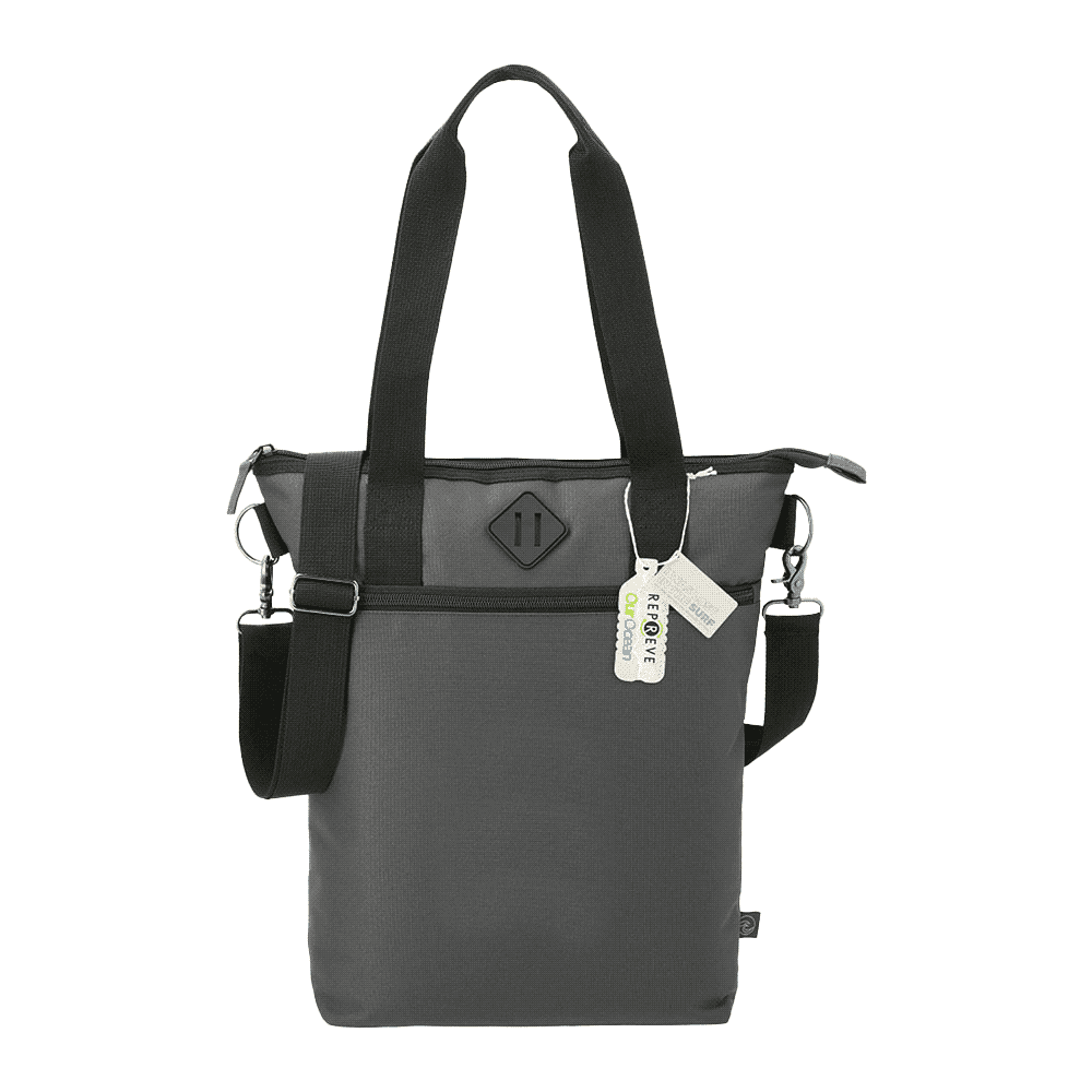 A grey laptop tote bag made from Repreve recycled material, featuring adjustable straps and a logo. Darani Computer Tote In Repreve Recycled Material 18L - Image 1