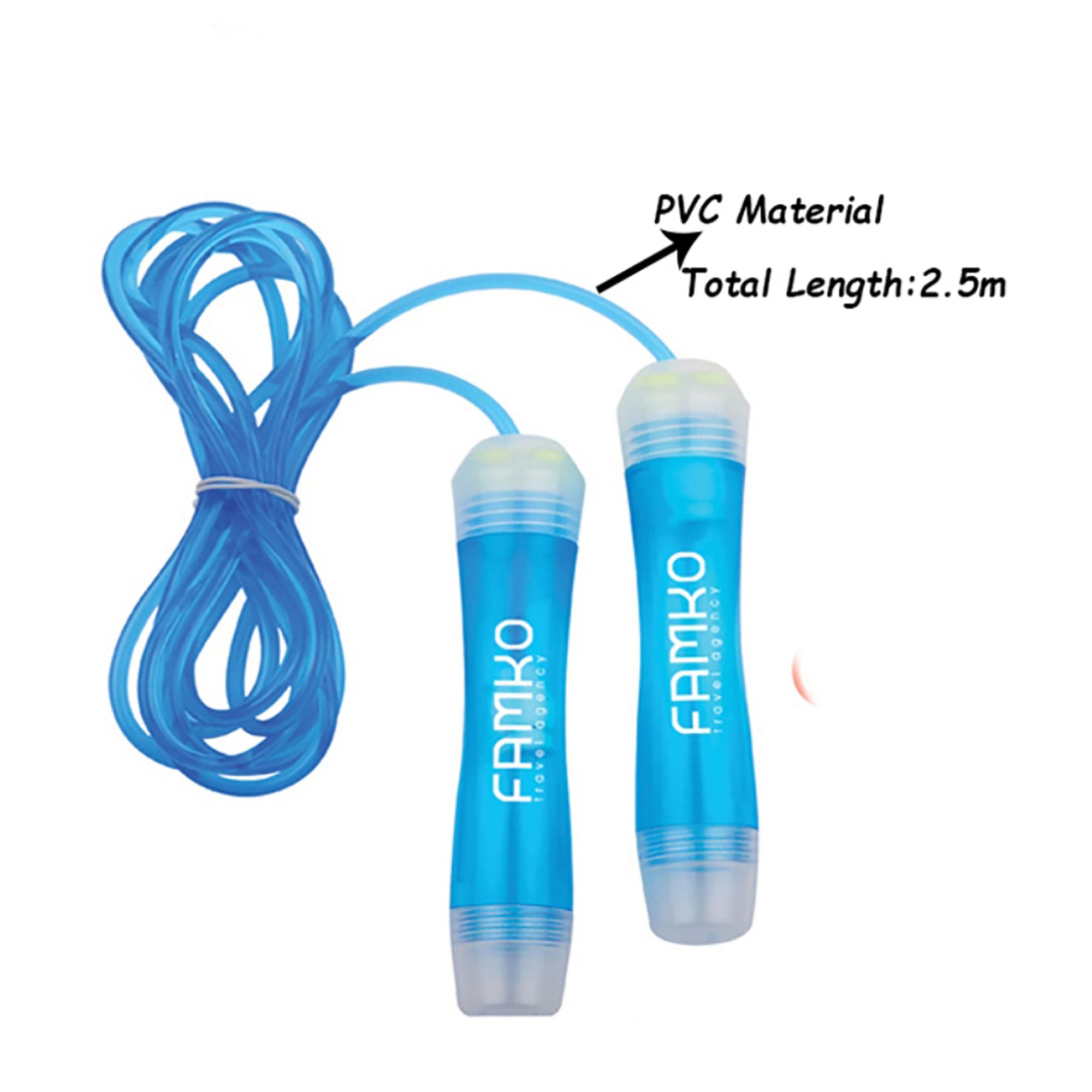 A blue rope skipping set featuring PVC handles and a 2.5m length, with a logo on the handles. Rope Skipping - Image 1