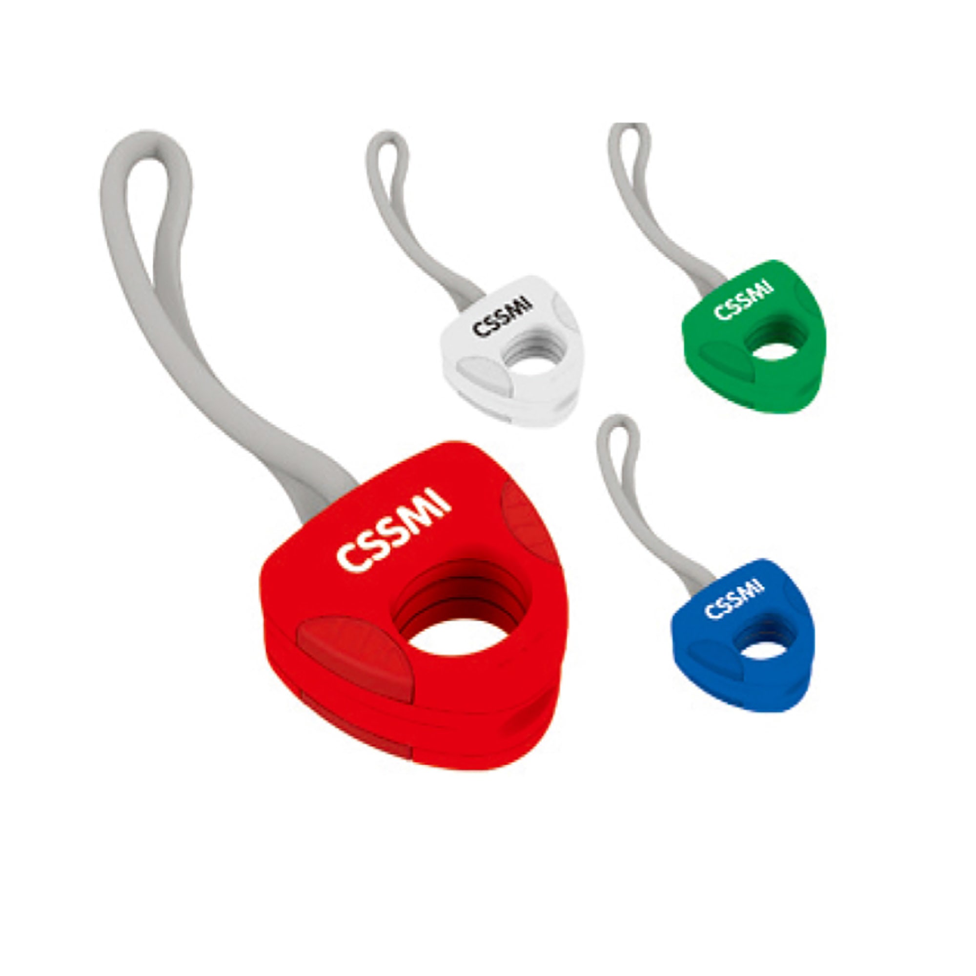 A set of four novelty hand clappers in red, white, green, and blue, each featuring a logo. Hand Clapper - Image 1