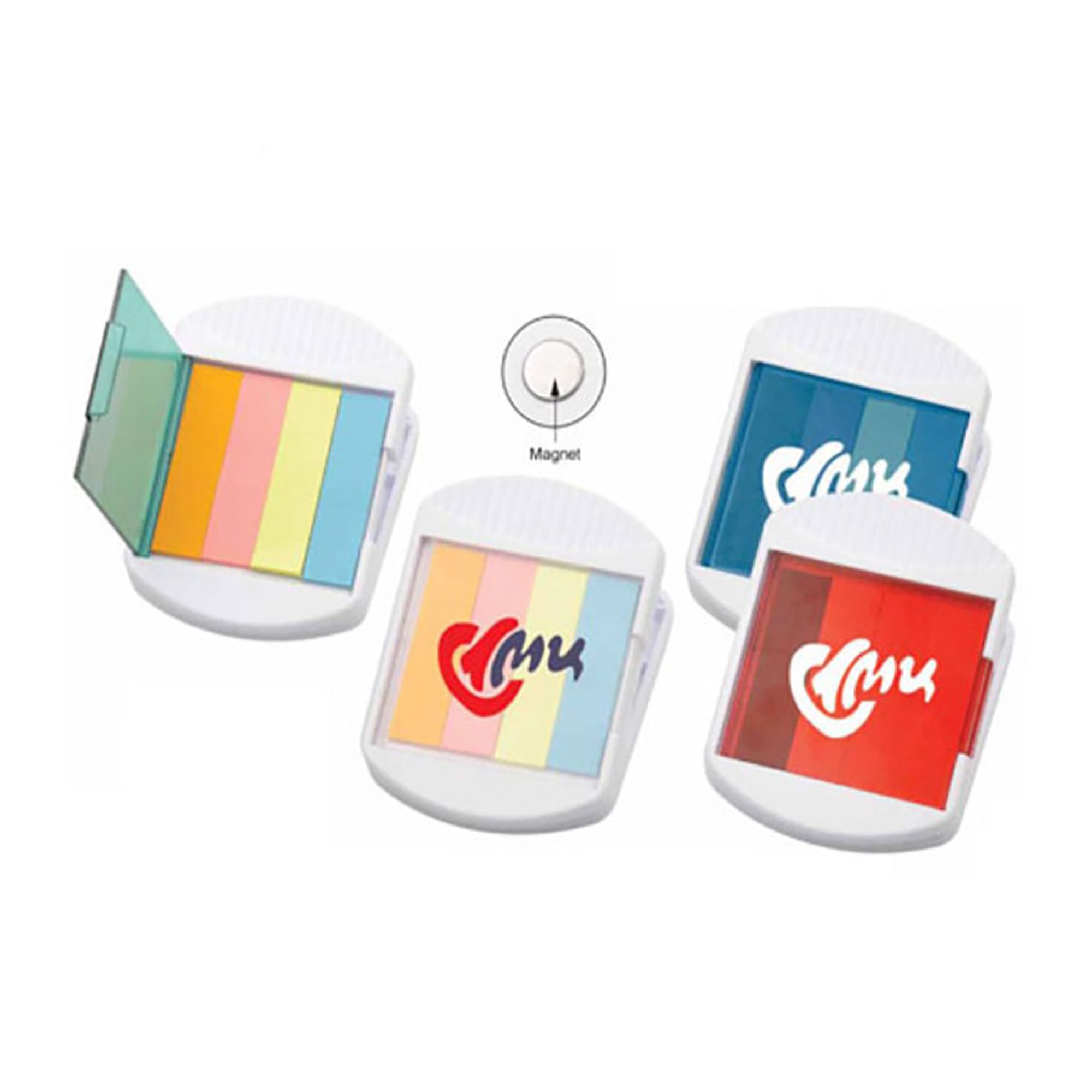 A set of four sticky note pads in pastel colours, each with a magnetic closure and branded logo. Clip with Sticker - Image 1