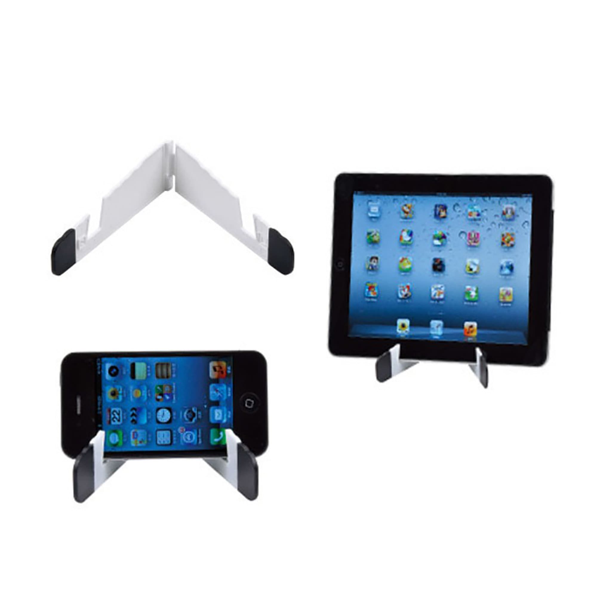 A mobile stand in white and grey, designed for holding phones and tablets, featuring a simple, foldable design. Mobile Stand - Image 1