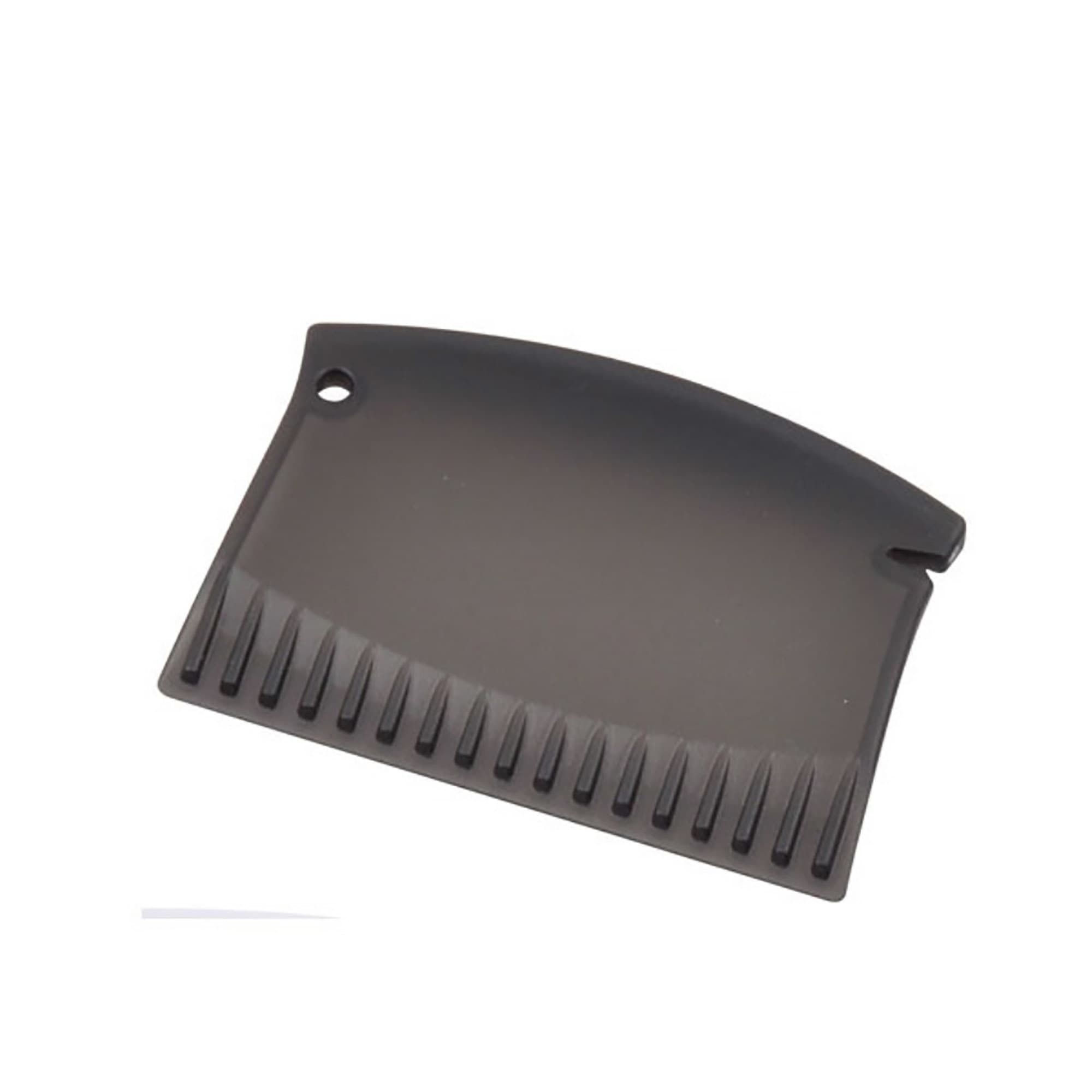 A black ice scraper with a curved edge and textured handle, featuring a hole for easy attachment. Ice Scrapper - Image 1