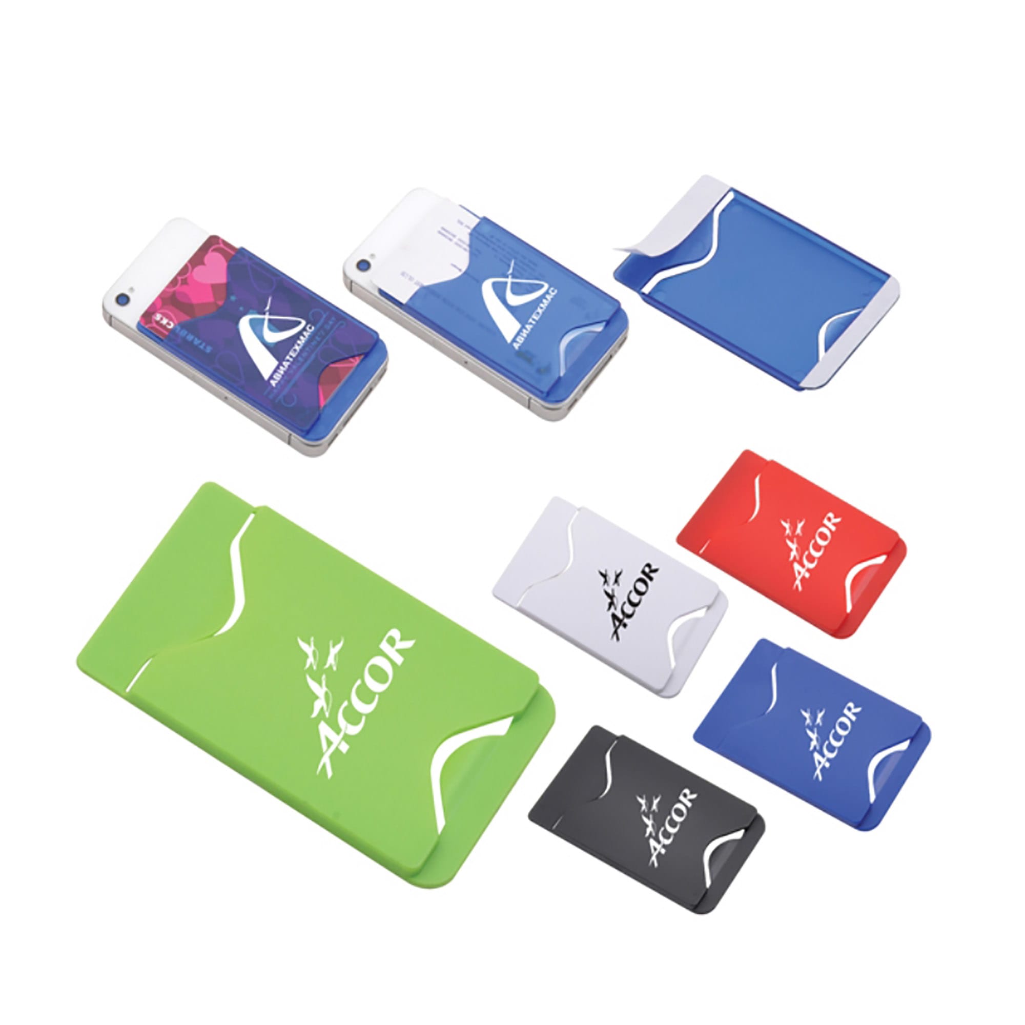 A variety of smartphone wallets in green, blue, red, black, and white, featuring different designs and a logo. Smart Mobile Wallet - Image 1