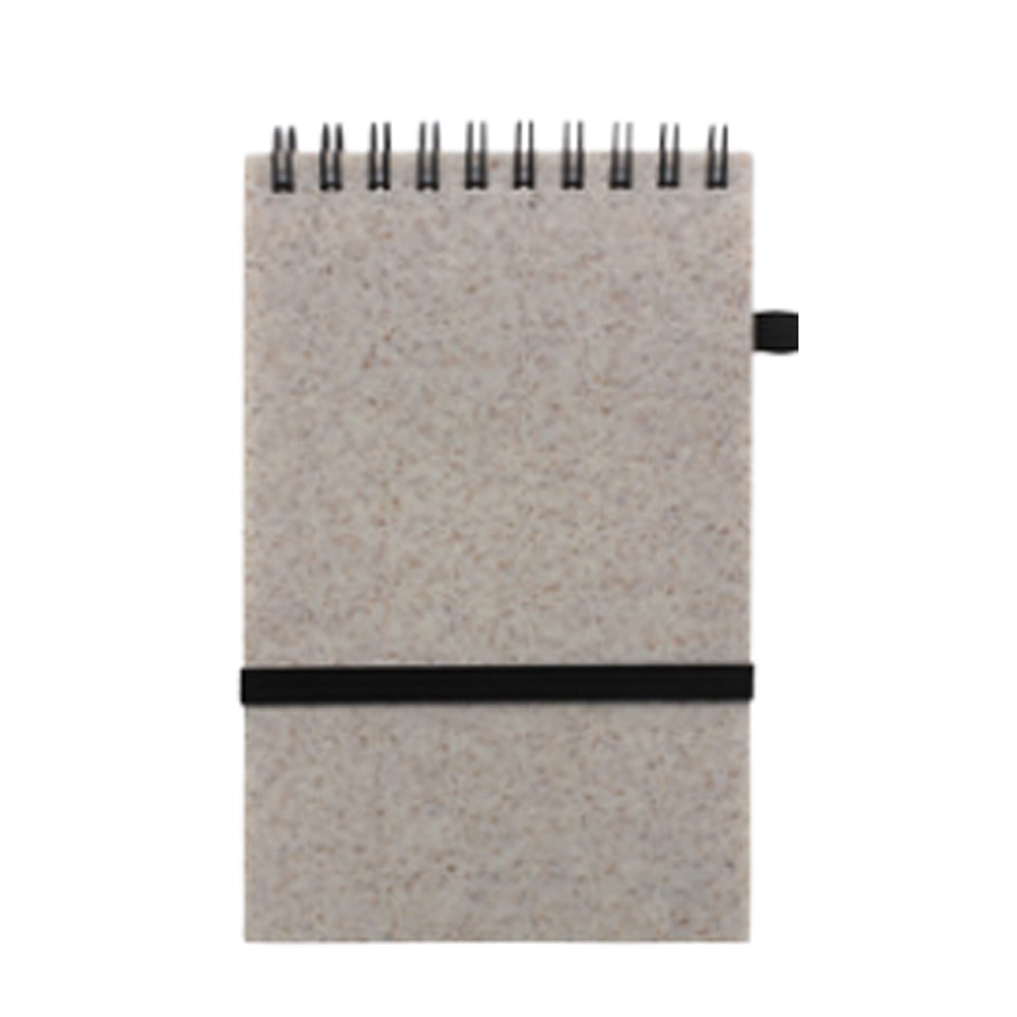 A6 notebook made from recycled coffee grounds, featuring a brown and beige textured cover and a black elastic band. A6 Recycled Coffee Ground PP Notebook - Image 1