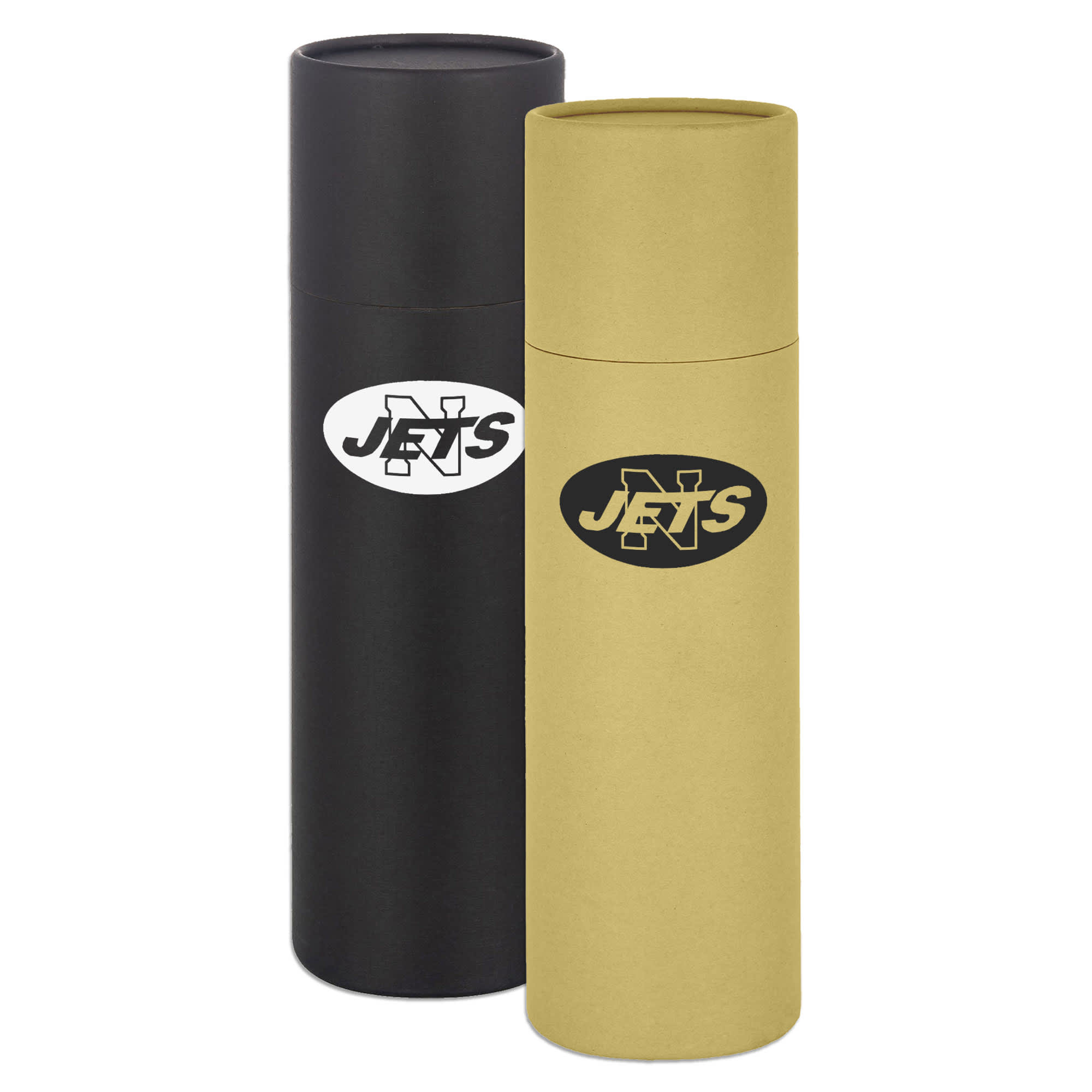 A drink bottle gift tube in black and gold, featuring a logo on each bottle. Drink Bottle Gift Tube - Image 1