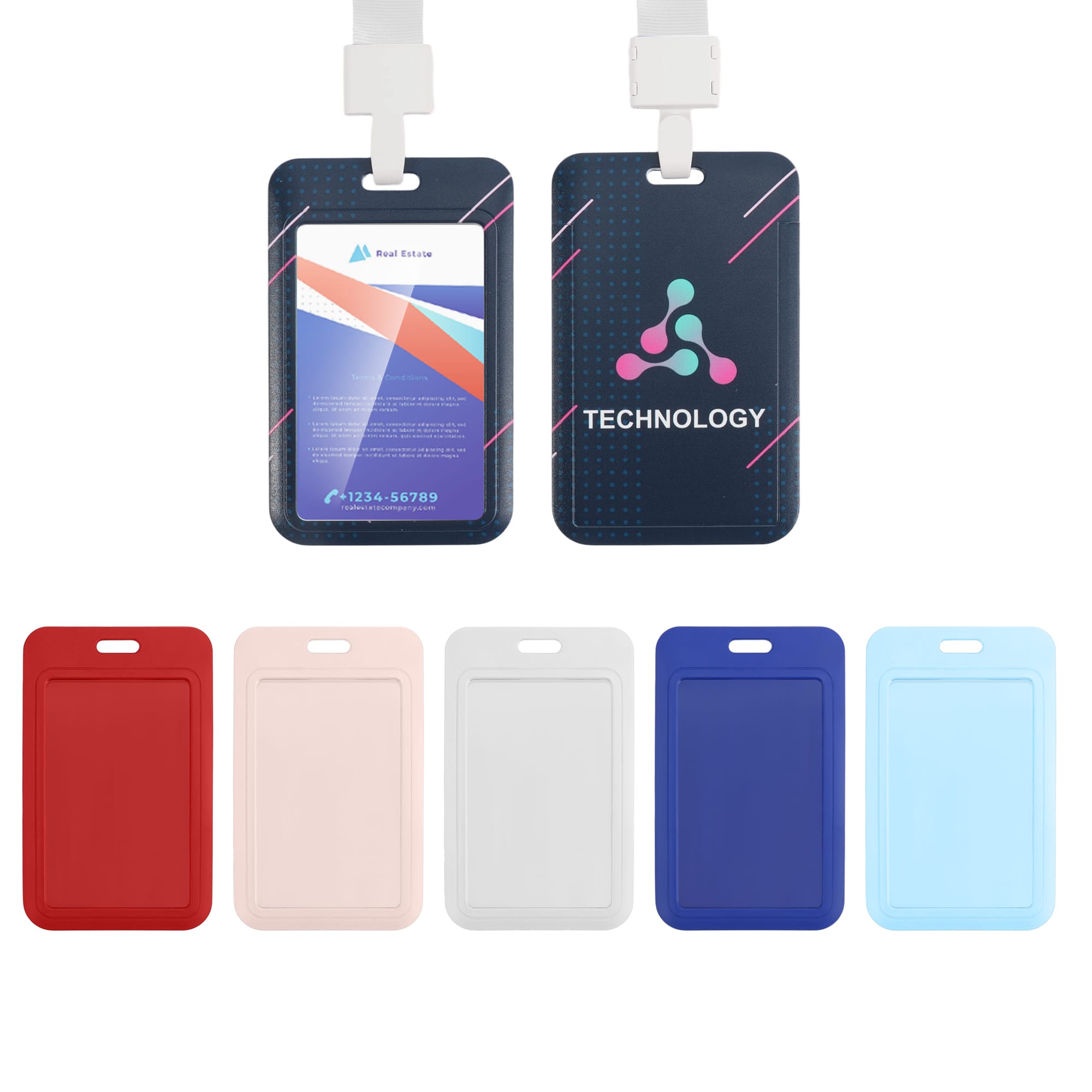 An ABS single side ID card holder in various colours, featuring a logo and a transparent front for the ID. ABS Single Side ID Card Holder - Image 1