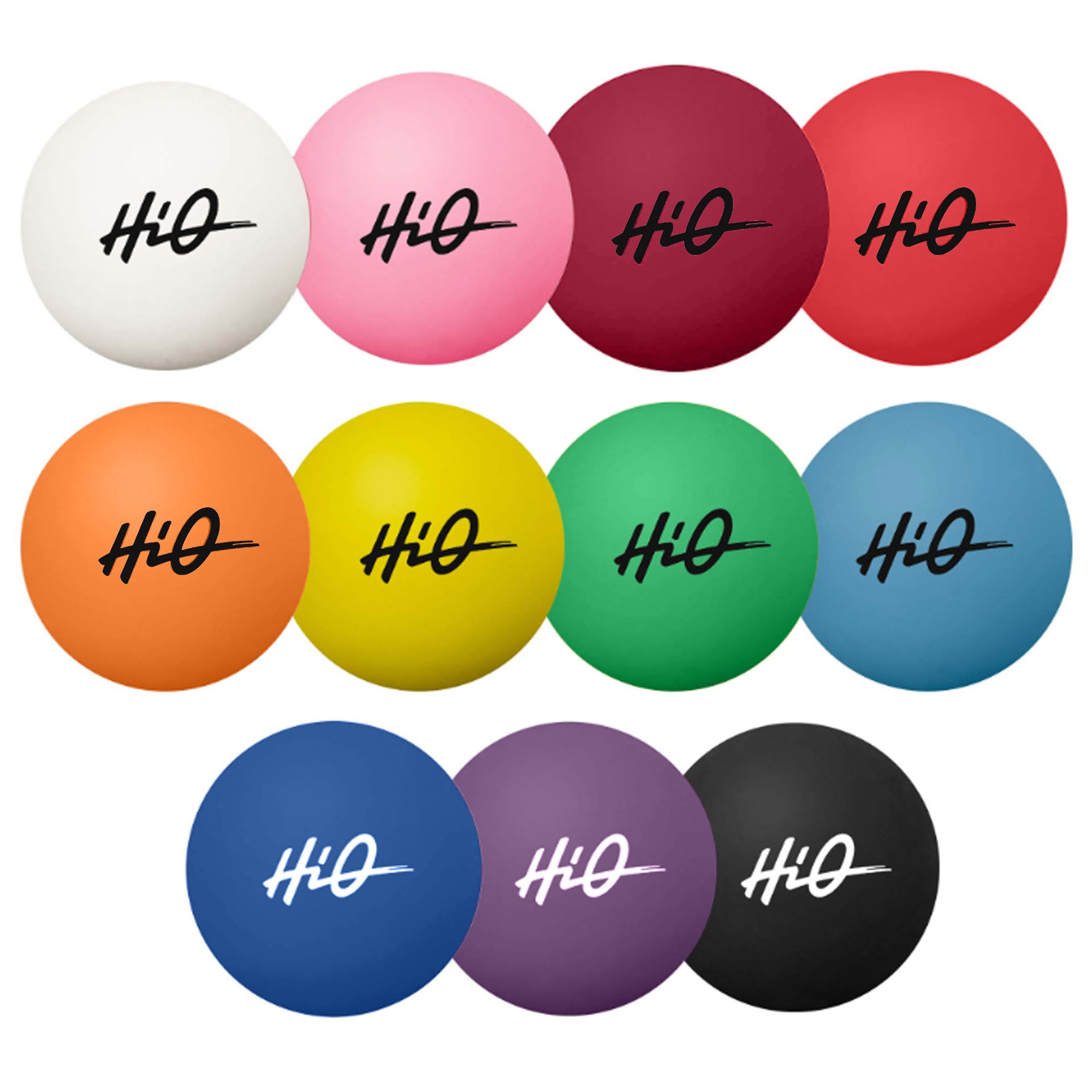 A collection of high bounce balls in white, pink, red, orange, yellow, green, blue, purple, and black, featuring a logo. Fun High Bounce Ball - Image 1