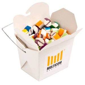 White Cardboard Noodle Box with Personalised Rock Candy 100g