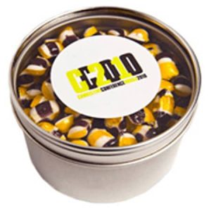 Small Round Window Tin with Humbugs 100g