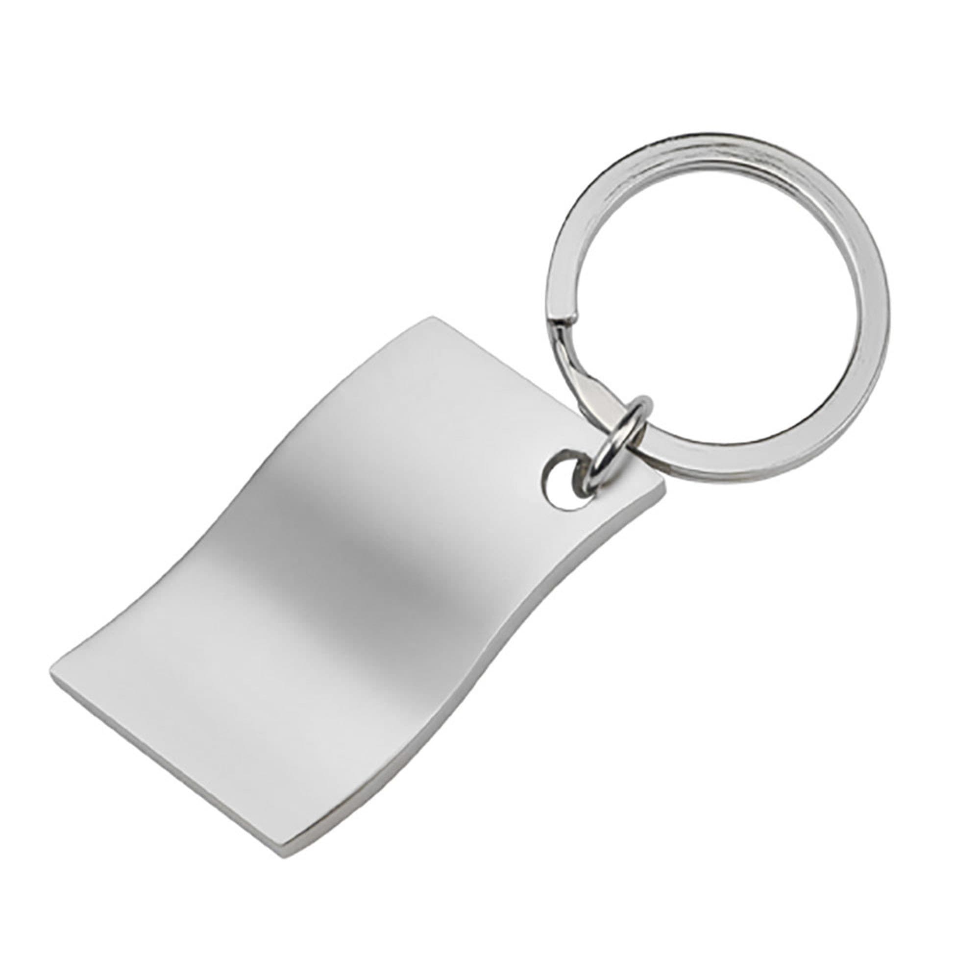 A silver key ring with a flat, curved key fob design. It features a circular attachment ring. Odyssey Key Ring - Image 1