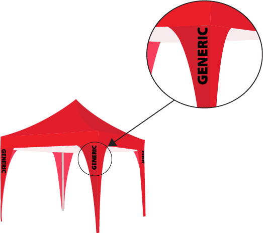 A red marquee leg cover featuring a white accent and a logo, designed to fit on tent legs. Marquee Leg Cover - Image 1