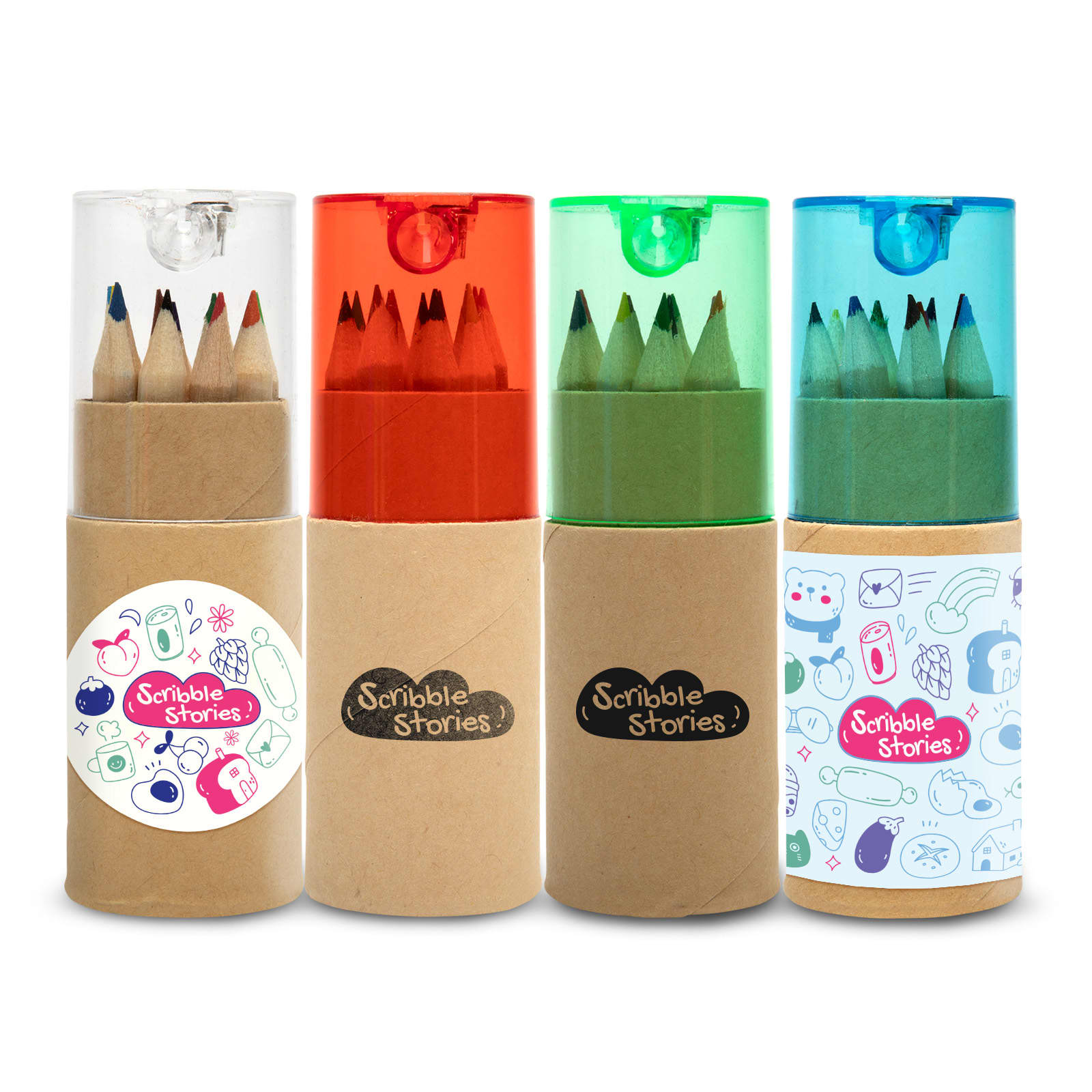 A set of colored pencils in tubes, featuring red, green, and blue tops, with a simple kraft paper design. Rembrandt Pencils in Tube - Image 1