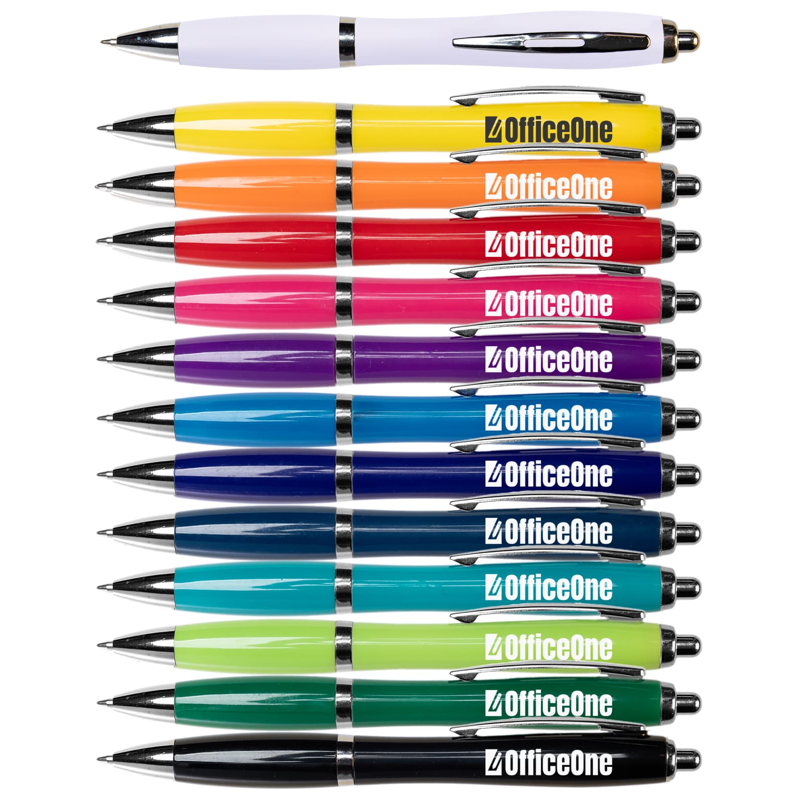 A variety of pens in multiple colours, including white, yellow, orange, pink, purple, blue, and green, with branding. Viva Solid Pen - Image 1