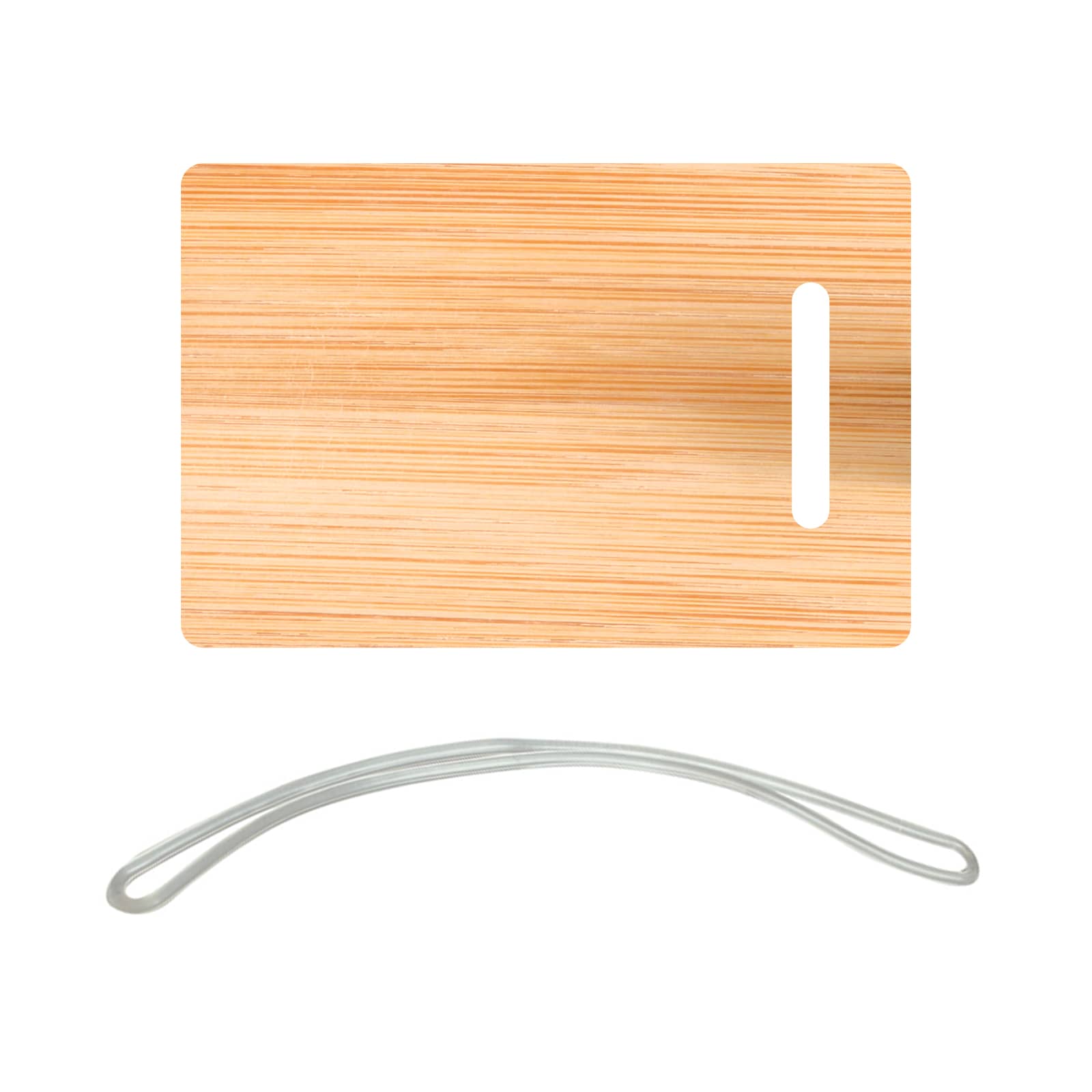 A bamboo luggage tag with a smooth, natural finish and a clear elastic loop. Transit Bamboo Luggage Tag - Image 1