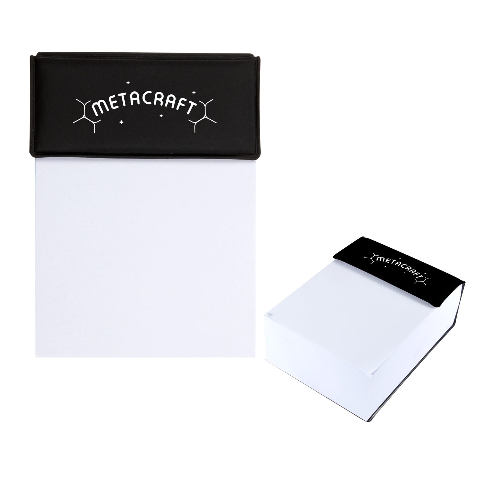 A notepad with a black top cover featuring branding, and a clean white note pad underneath. Notebrick Memo Pad - Image 1