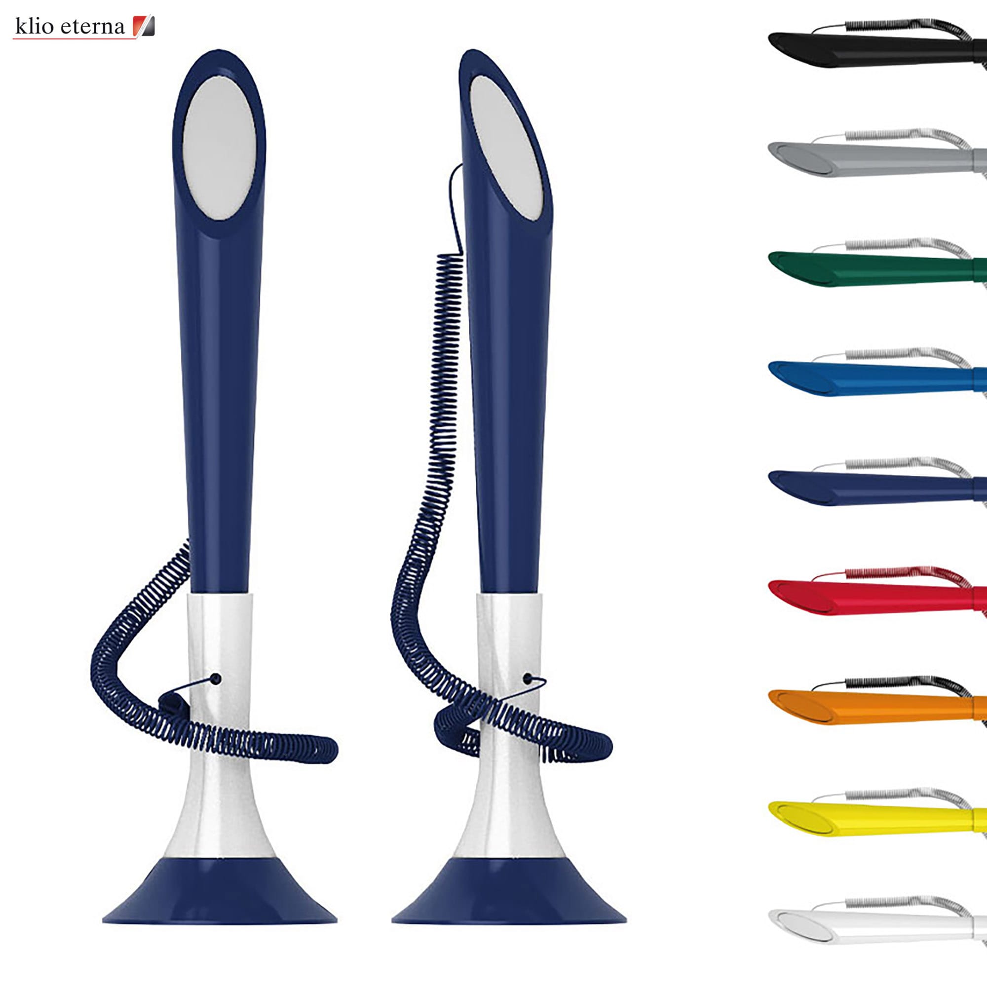 Two plastic memo holders in navy blue with a white base, featuring a spiral cord and various colour options visible. Memo Matt Cord - Image 1