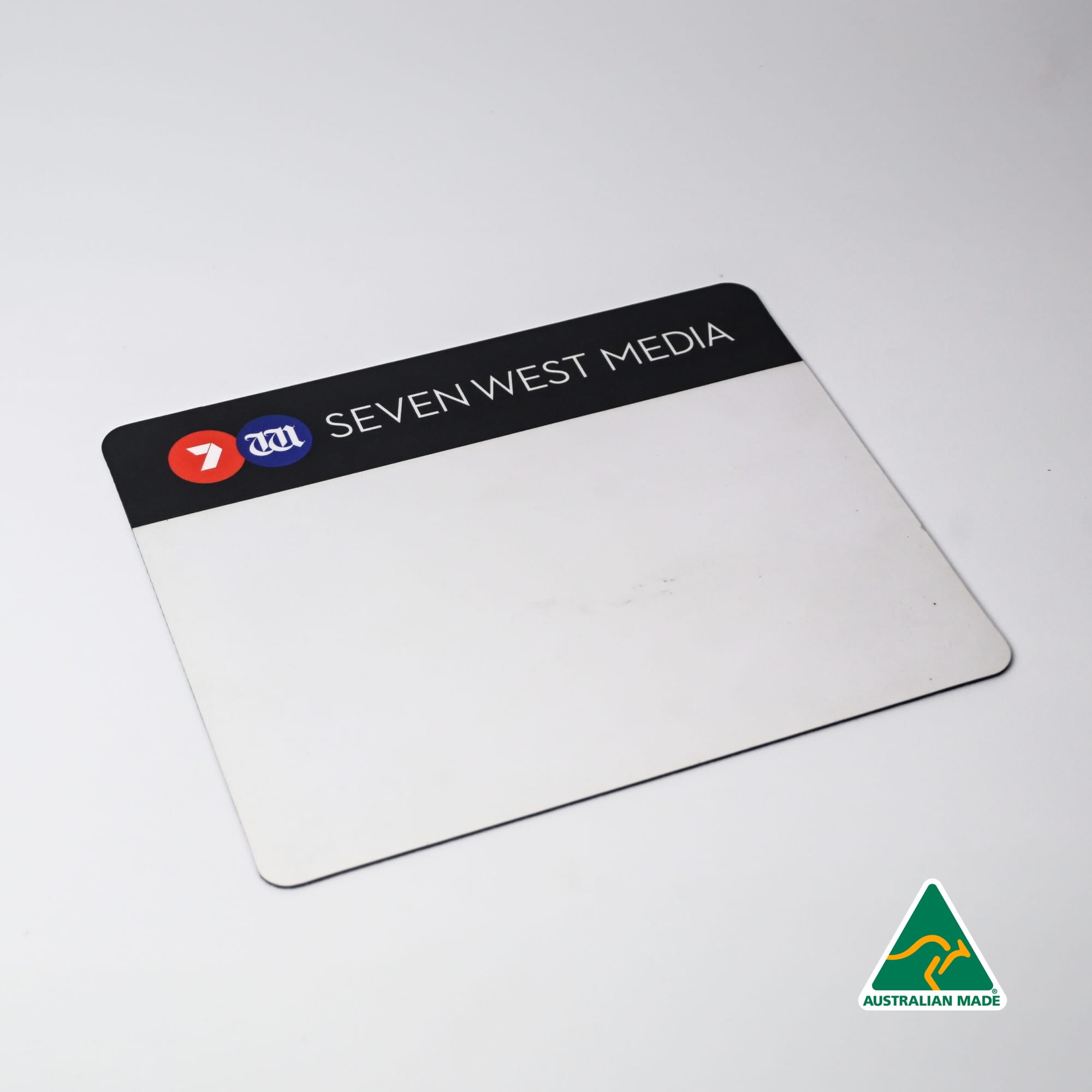 A rectangular mouse mat in black and white, featuring a logo and a blank surface for personalisation. Flip-Top Mouse Mat (230mm x 190mm x 1mm Natural Rubber) - Image 1