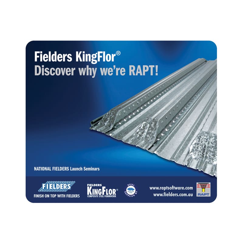 A promotional mouse pad featuring a textured, corrugated metal design in shades of grey and blue, with a logo. Ultra Thin Welded Mouse Pad - Image 1