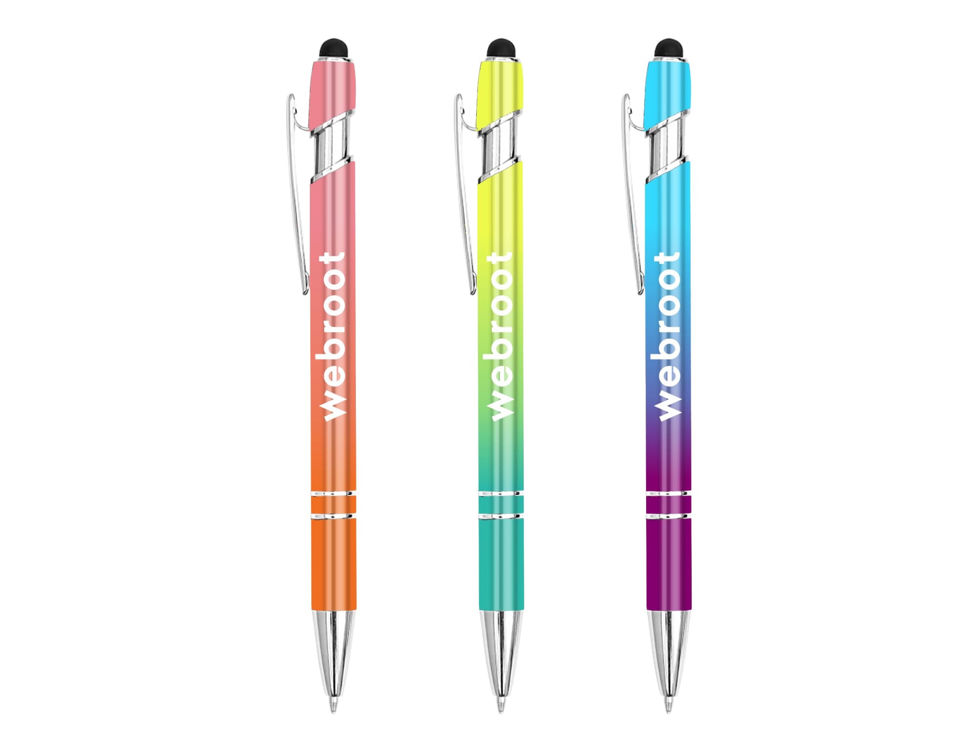 A set of three stylus pens in pink, green, and blue, featuring a logo on each pen. Colombo Horizon Stylus Pen - Image 1