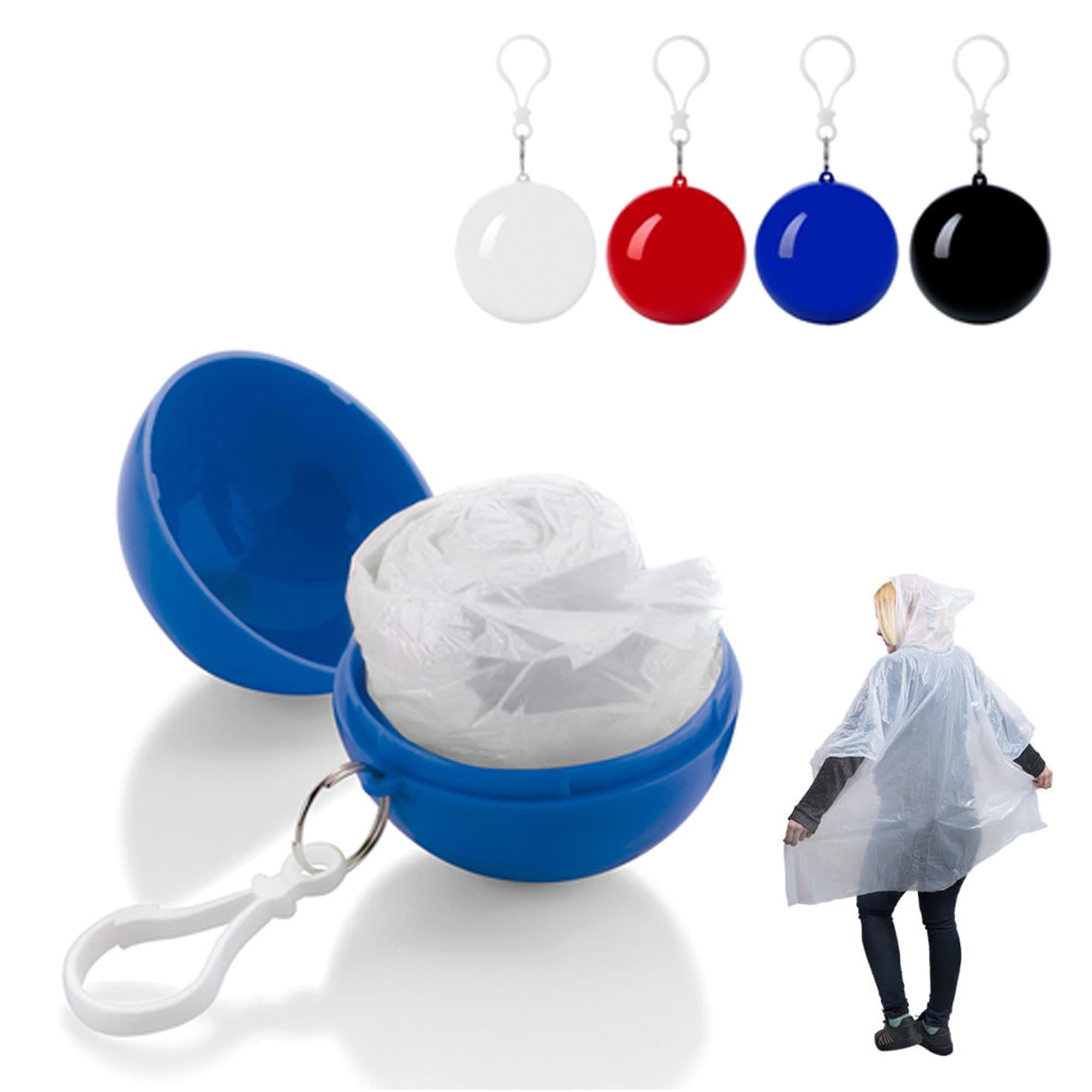 A blue wind poncho in a rounded storage case, featuring a clip. Available in white, red, black, and blue. Wind Poncho - Image 1