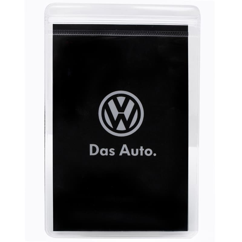 A clear press lock pouch with a black interior and a logo presented on the front. Press Lock Pouch - Image 1