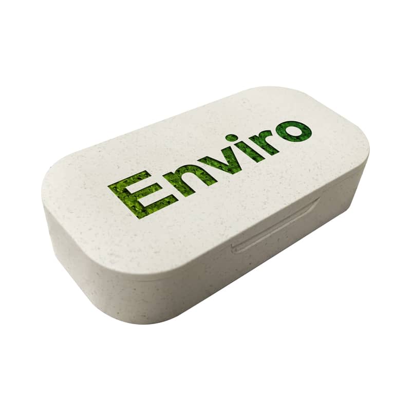 A white hinged lunch box with a green logo, featuring a speckled design. Enviro Hinged Box - Image 1