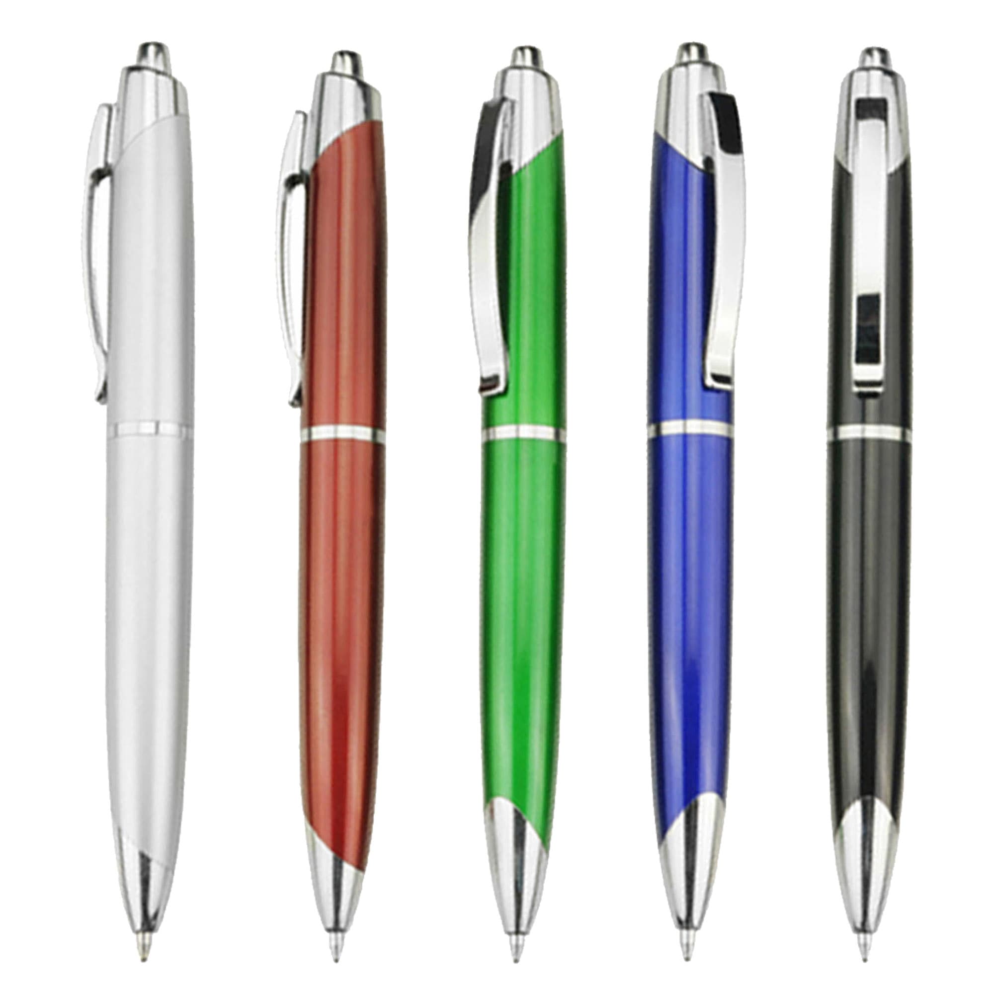 A collection of five plastic pens in silver, brown, green, blue, and black, each with a logo on the barrel. Sonnet - Image 1