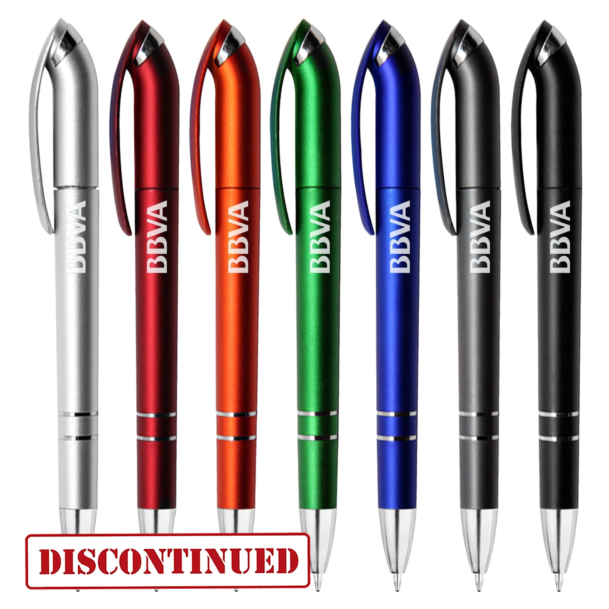 A set of metallic plastic pens in silver, red, green, blue, and black, featuring a logo on each. Reef Metallic - Image 1