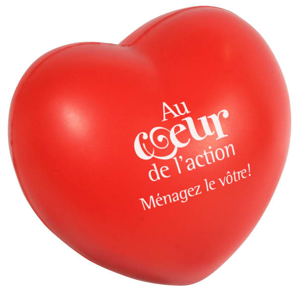 A large red heart-shaped stress reliever with a logo on the front. Large Heart Shape Stress Reliever - Image 1