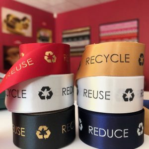 Custom Printed Recycled Woven Edge Satin Ribbon 15mm