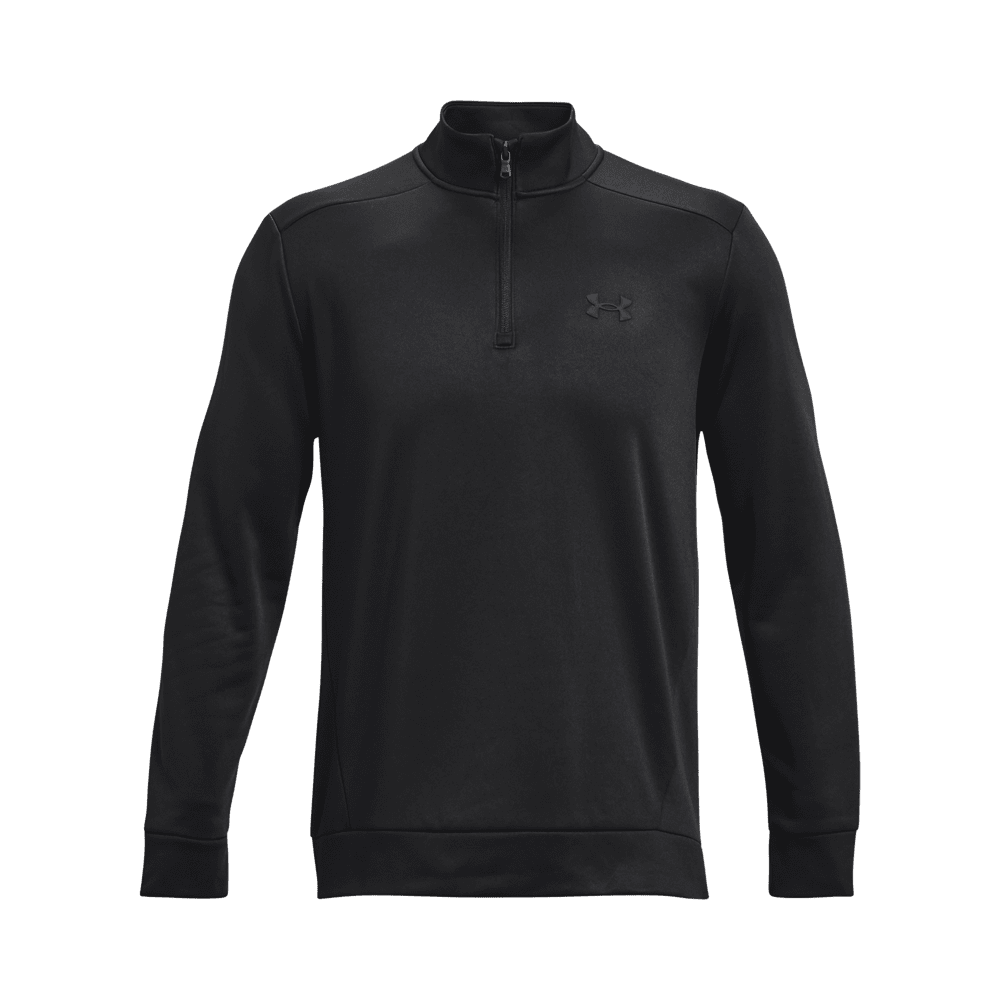 A black fleece 1/4 zip top for men, featuring a smooth finish and a logo on the chest. Under Armour Fleece 1/4 Zip 2025 – Men’s - Image 1