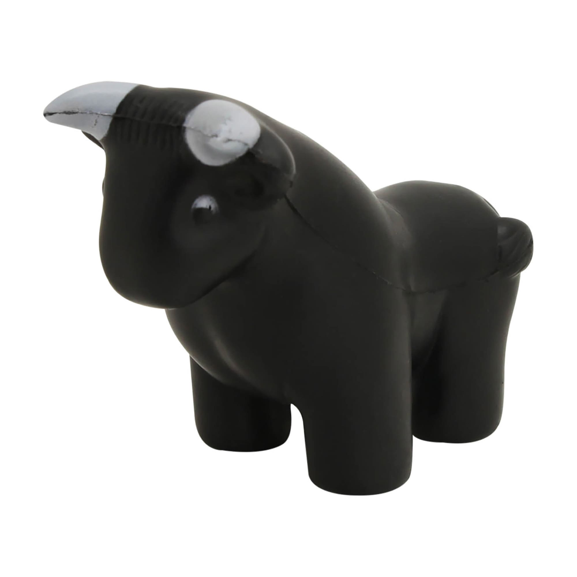 A black stress relief bull figurine with a smooth finish, featuring white accents on the horns. Stress Black Bull - Image 1