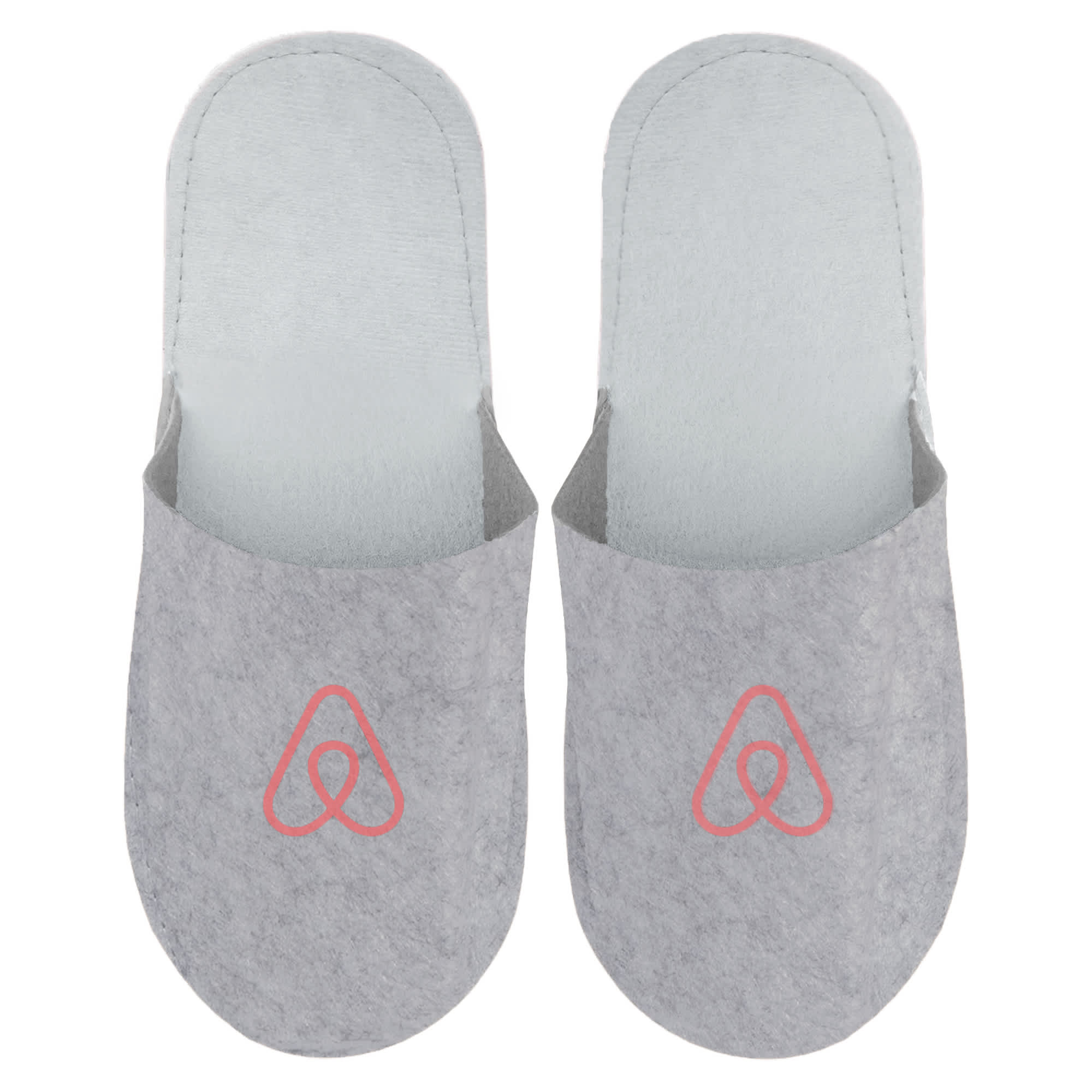 Grey felt slippers featuring a logo on the front, designed for comfort and cosy wear. Sleepless Felt Slippers - Image 1