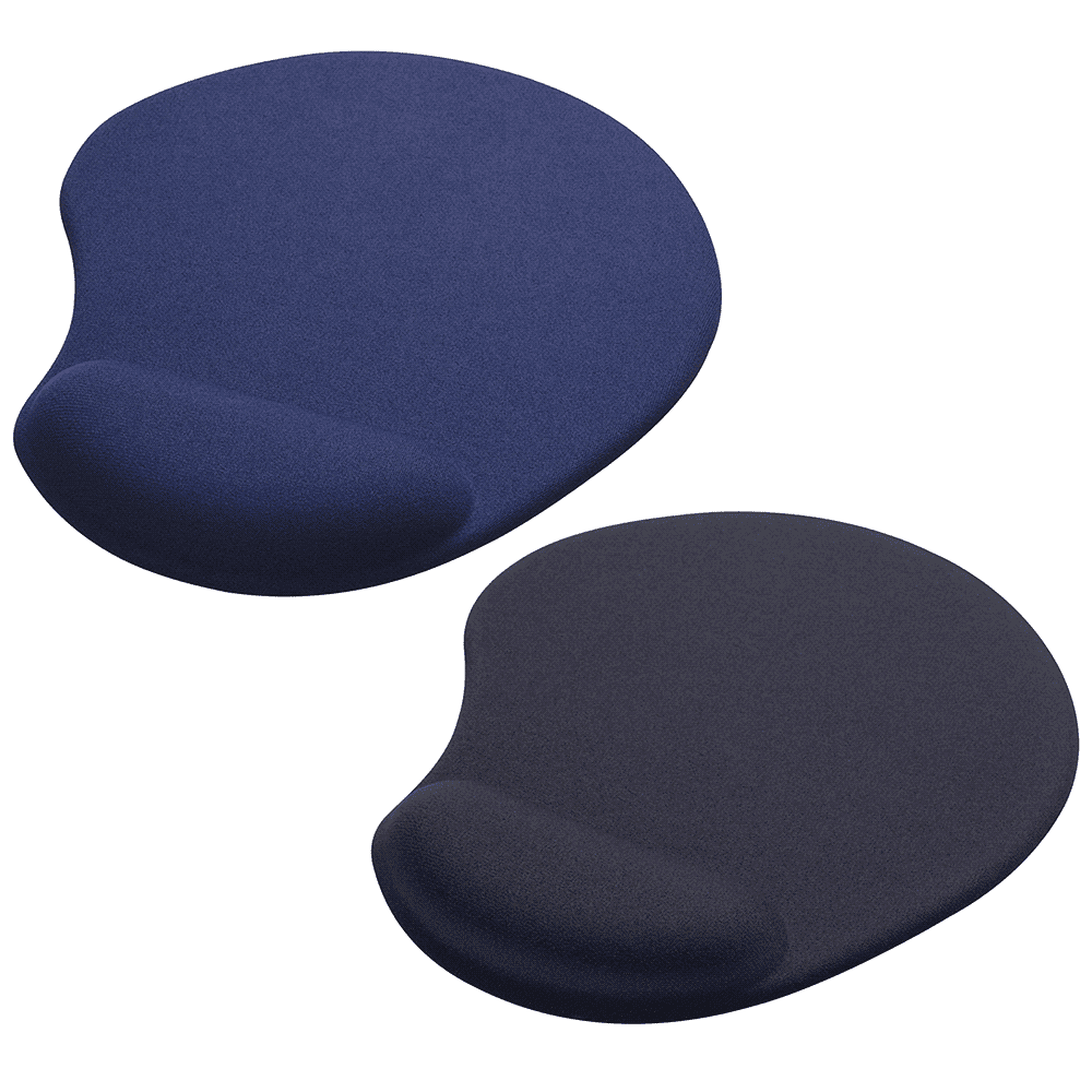 Two solid navy mouse pads with integrated wrist rests, featuring a smooth surface and rounded edges. Solid Jersey Gel Mouse Pad / Wrist Rest - Image 1