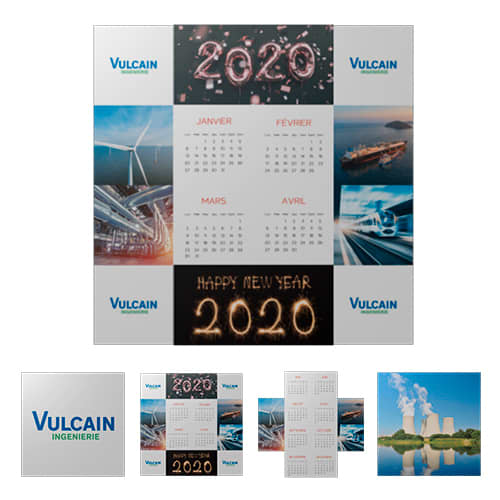 A square calendar featuring months from January to April 2020, with a logo in the corners and various images. Magic Loop Square 156 x 156mm - Image 1