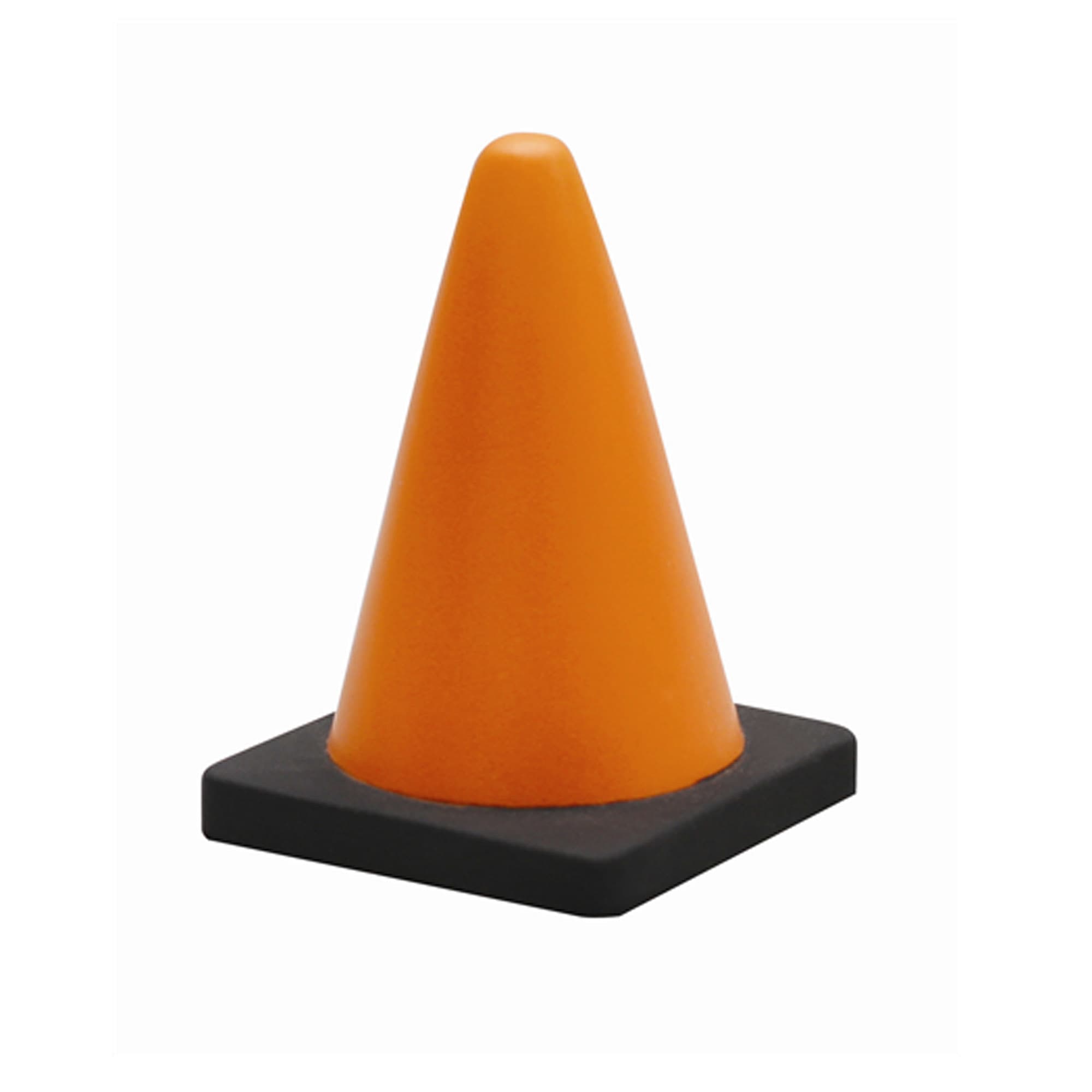 An orange stress traffic cone with a black base, designed for fun and relaxation. Stress Traffic Cone - Image 1
