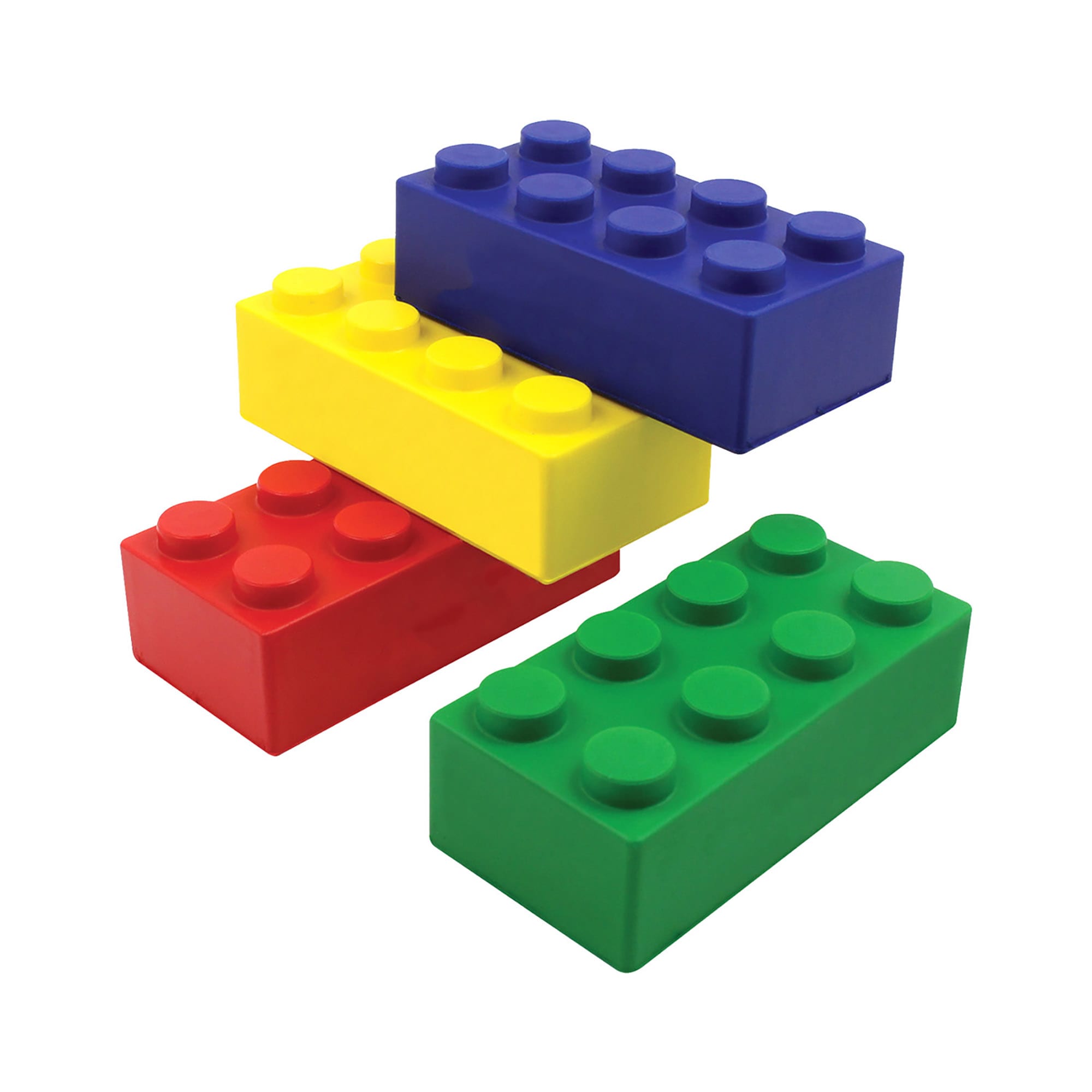 Four large building blocks in red, yellow, blue, and green colours, stacked together. Includes a logo. Stress Building Blocks - Image 1