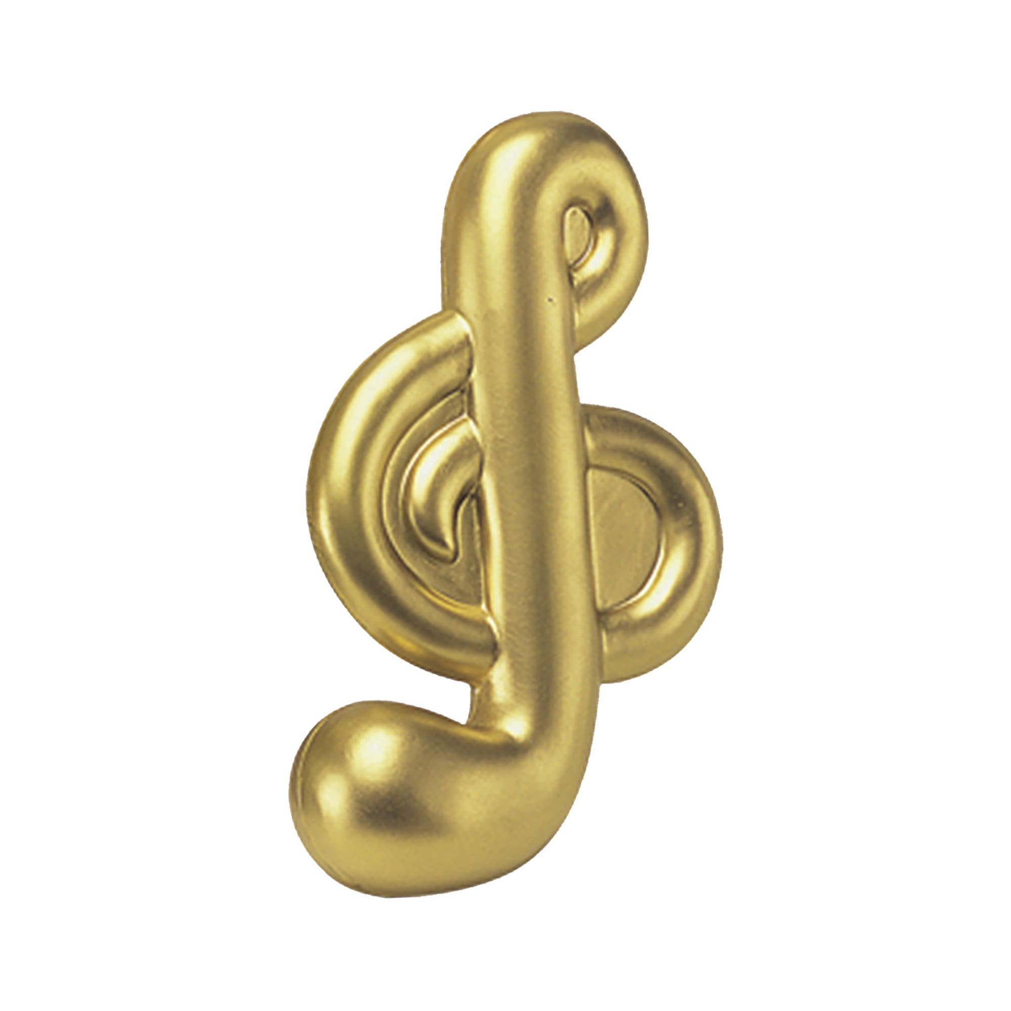 A golden stress relief shape designed like a musical note, featuring a shiny, smooth finish. Stress Musical Note - Image 1