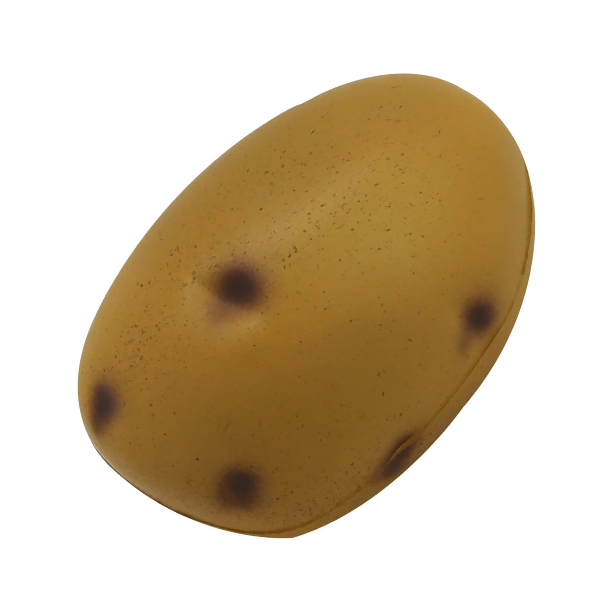 A light brown stress relief toy shaped like a potato, featuring dark spots for added realism. Stress Potato - Image 1