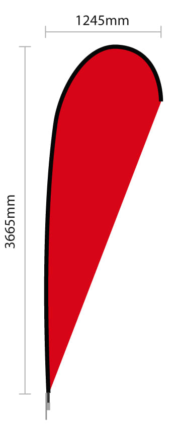 A large, red single-sided tear banner with black trim, measuring 1245mm wide and 3665mm tall. Large Single Sided Tear Banner Skin Only - Image 1