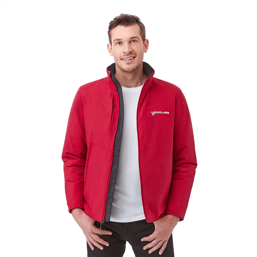 A red packable insulated jacket for men, featuring a front zip and a branded logo on the chest. Kyes Eco Packable Insulated Jacket - Mens - Image 1