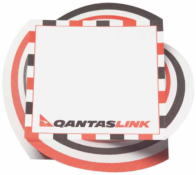 A set of 100x100mm sticky notes in vibrant red, black, and white with a branded logo. 100x100mm Twist Note - 1 Colour Print - 300 Leaf (Full Twist) - Image 1