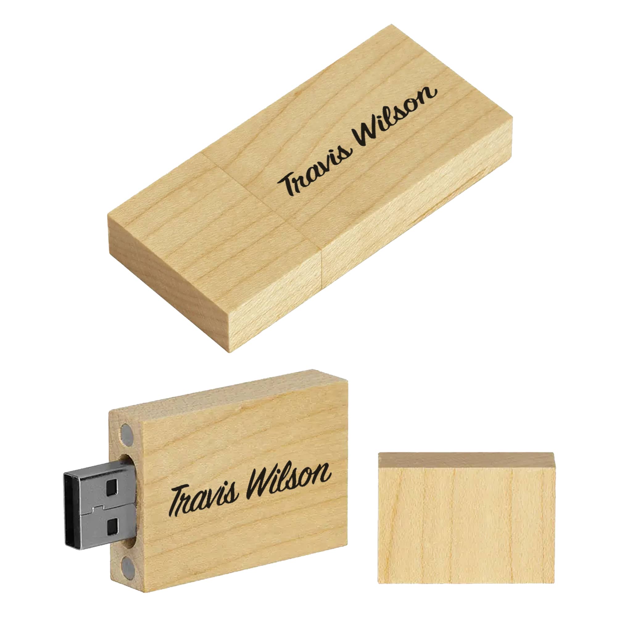 A bamboo USB flash drive in natural wood colour, featuring a branding logo on the surface. Synceed Bamboo USB 32GB - Image 1