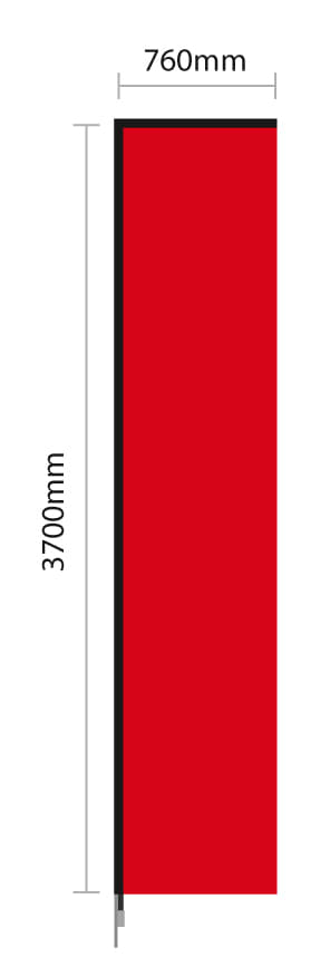 A large double-sided wing banner with a red design, measuring 760mm by 3700mm, featuring branding. Large Double Sided Wing Banner 5 Skin Only - Image 1