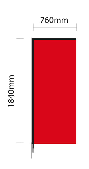 A red single-sided wing banner measuring 1840mm by 760mm, featuring a black outline. Small Single Sided Wing Banner 5 - Image 1