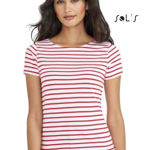 T shirt women's round neck with striped pattern combed cotton MILES