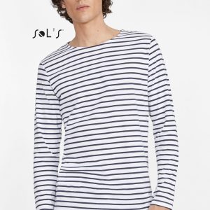 T - shirt long sleeve Men's Striped pattern 100% combed ring spun cotton MARINE